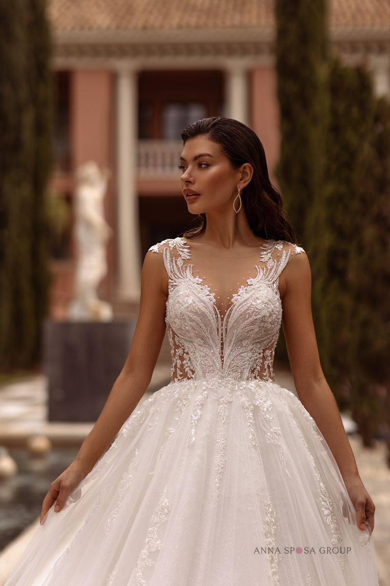 Robe de mariée Anna Sposa Virta – Volumineuse ivoire en tulle et dentelle brodée de perles et paillettes