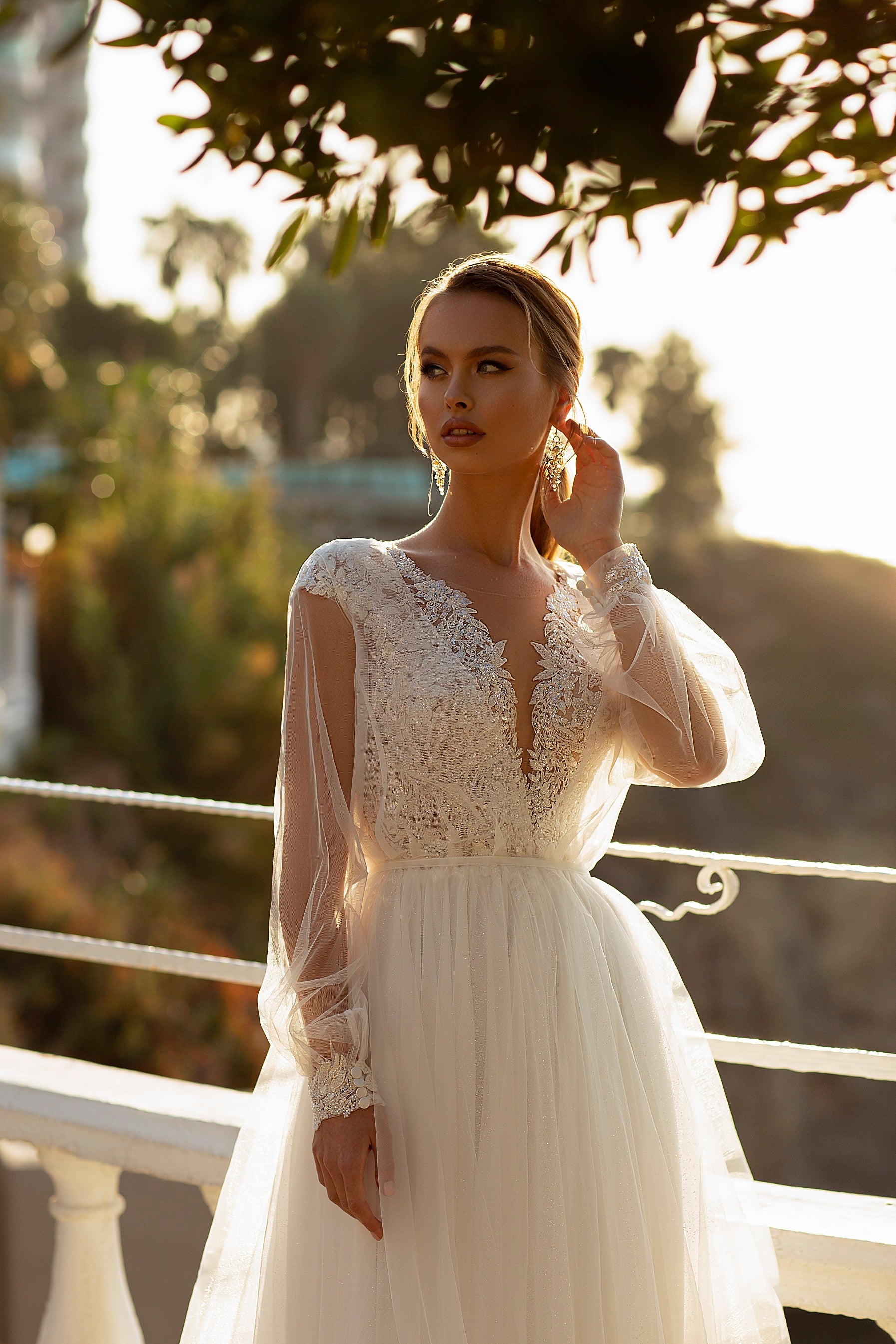 Robe de mariée mousseline avec manteau amovible tulle brillant – Modèle 714